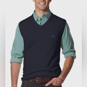 Chaps Men’s Knit Pullover V-Neck Sweater Vest Navy Blue Medium Preppy Grandpa